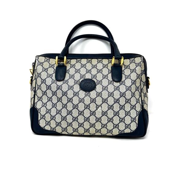 Gucci Handbags - Gucci Vintage GG Supreme Navy Boston Bag – Monogram Canvas Leather Top Handle